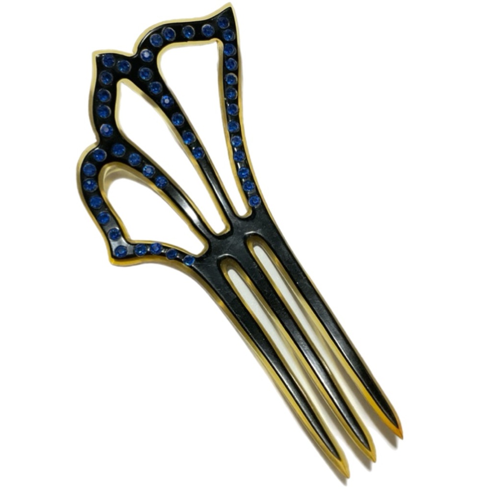 Hair Comb - Art Deco Blue Rhinestones